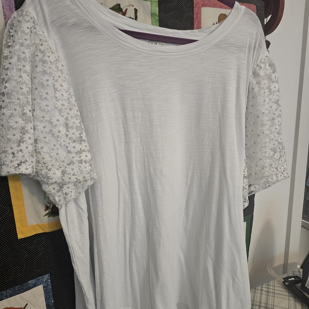 CATO'S White Floral Lace Sleeve Top